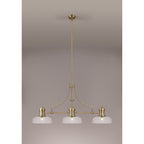 NLK03599 Louis 3 Light Telescopic Pendant With 30cm Flat Round Glass Shade Antique Brass/Clear