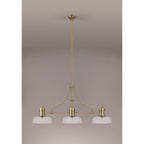 NLK03599 Louis 3 Light Telescopic Pendant With 30cm Flat Round Glass Shade Antique Brass/Clear