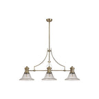 NLK03609 Louis 3 Light Telescopic Pendant With 30cm Smooth Bell Glass Shade Antique Brass/Clear