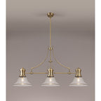 NLK03609 Louis 3 Light Telescopic Pendant With 30cm Smooth Bell Glass Shade Antique Brass/Clear