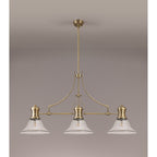 NLK03609 Louis 3 Light Telescopic Pendant With 30cm Smooth Bell Glass Shade Antique Brass/Clear