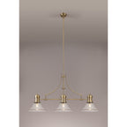 NLK03609 Louis 3 Light Telescopic Pendant With 30cm Smooth Bell Glass Shade Antique Brass/Clear
