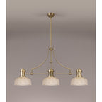 NLK03619 Louis 3 Light Telescopic Pendant With 26.5cm Prismatic Glass Shade Antique Brass/Clear