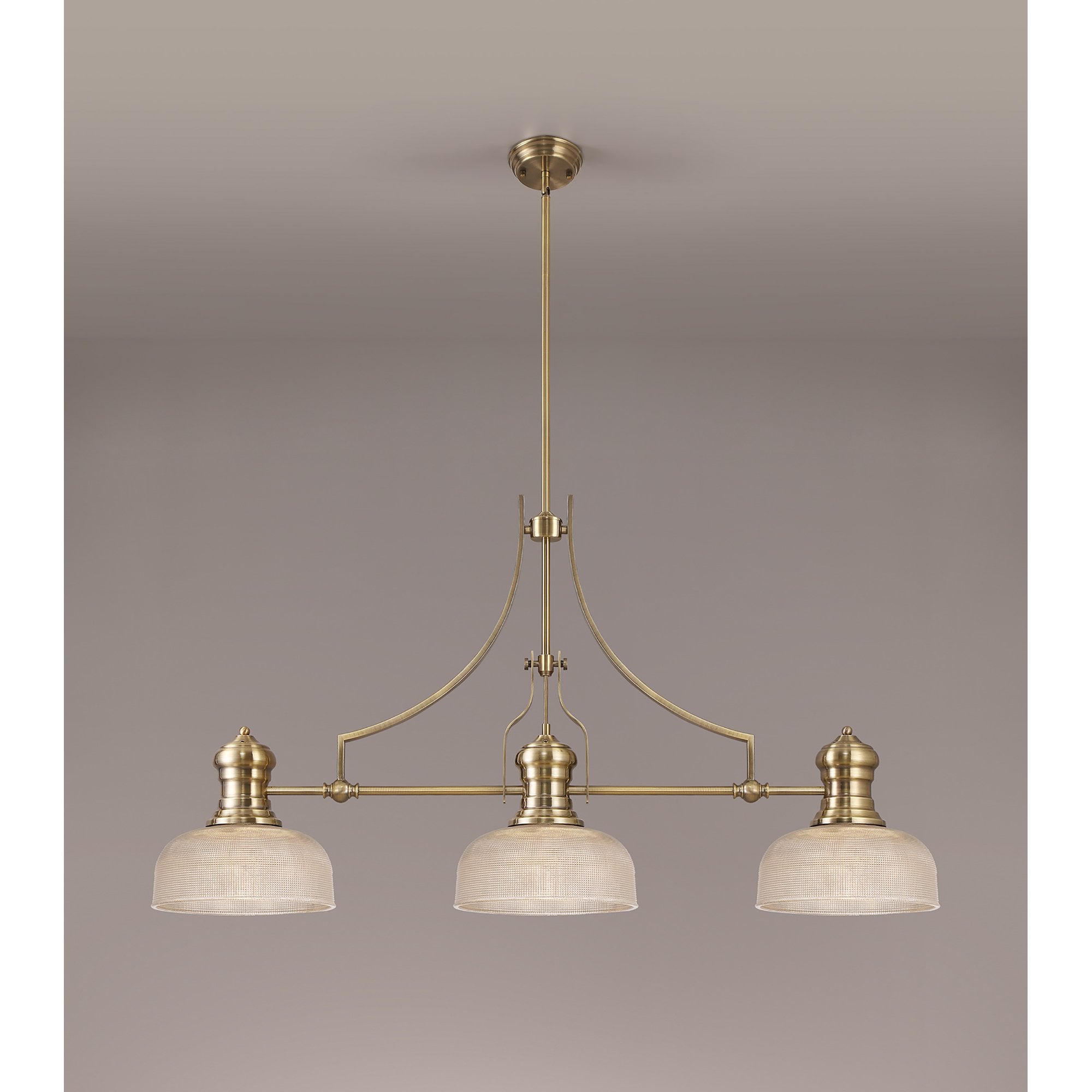 NLK03619 Louis 3 Light Telescopic Pendant With 26.5cm Prismatic Glass Shade Antique Brass/Clear