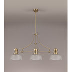 NLK03619 Louis 3 Light Telescopic Pendant With 26.5cm Prismatic Glass Shade Antique Brass/Clear