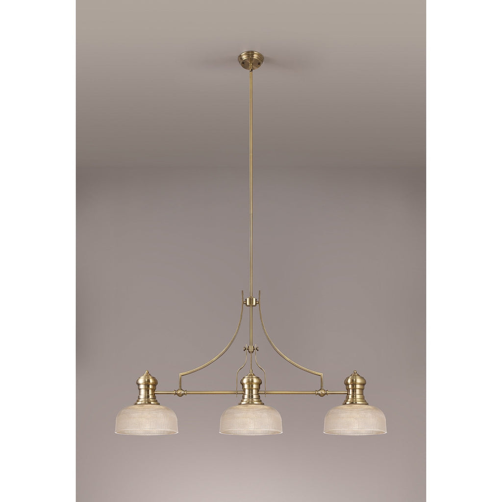NLK03619 Louis 3 Light Telescopic Pendant With 26.5cm Prismatic Glass Shade Antique Brass/Clear