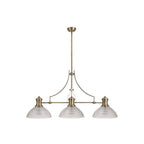 NLK03629 Louis 3 Light Telescopic Pendant With 33.5cm Prismatic Glass Shade Antique Brass/Clear