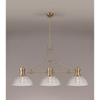 NLK03629 Louis 3 Light Telescopic Pendant With 33.5cm Prismatic Glass Shade Antique Brass/Clear