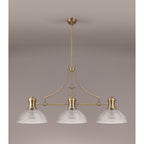 NLK03629 Louis 3 Light Telescopic Pendant With 33.5cm Prismatic Glass Shade Antique Brass/Clear