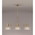 NLK03639 Louis 3 Light Telescopic Pendant With 30cm Prismatic Glass Shade Antique Brass/Clear