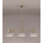 NLK03639 Louis 3 Light Telescopic Pendant With 30cm Prismatic Glass Shade Antique Brass/Clear