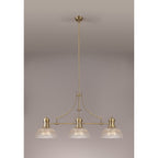 NLK03639 Louis 3 Light Telescopic Pendant With 30cm Prismatic Glass Shade Antique Brass/Clear