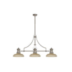 NLK03649 Louis 3 Light Telescopic Pendant With 30cm Round Glass Shade Polished Nickel/Amber