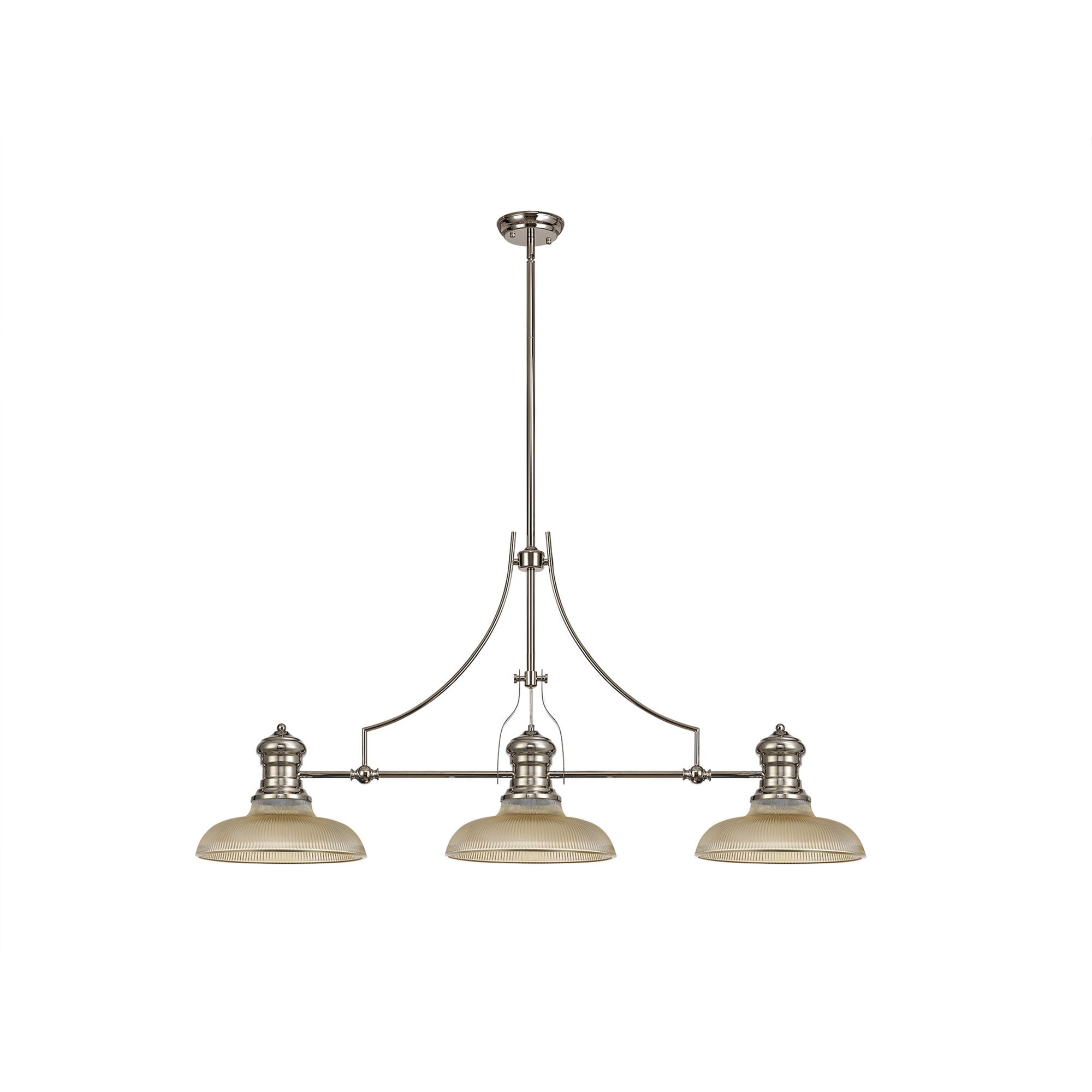 NLK03649 Louis 3 Light Telescopic Pendant With 30cm Round Glass Shade Polished Nickel/Amber