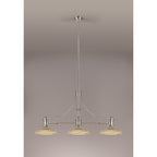 NLK03649 Louis 3 Light Telescopic Pendant With 30cm Round Glass Shade Polished Nickel/Amber