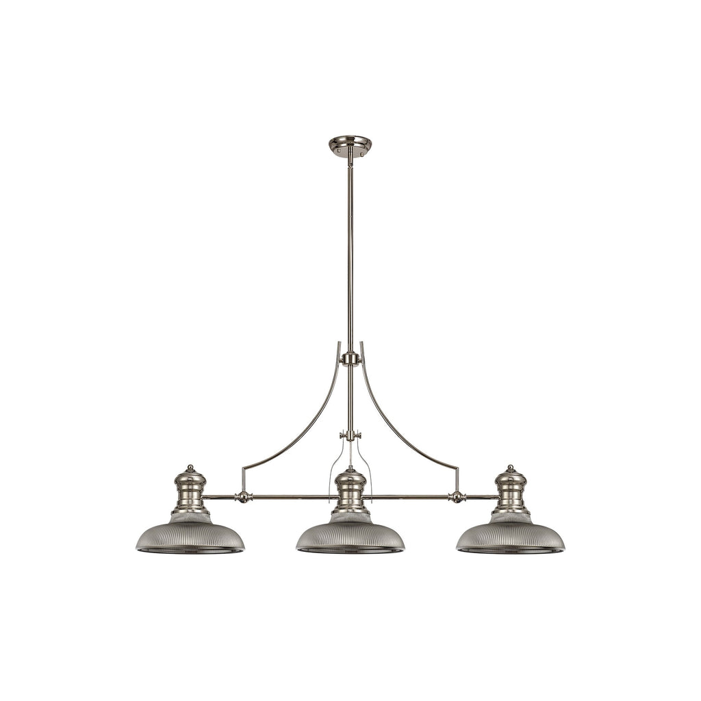 NLK03659 Louis 3 Light Telescopic Pendant With 30cm Round Glass Shade Polished Nickel/Smoked