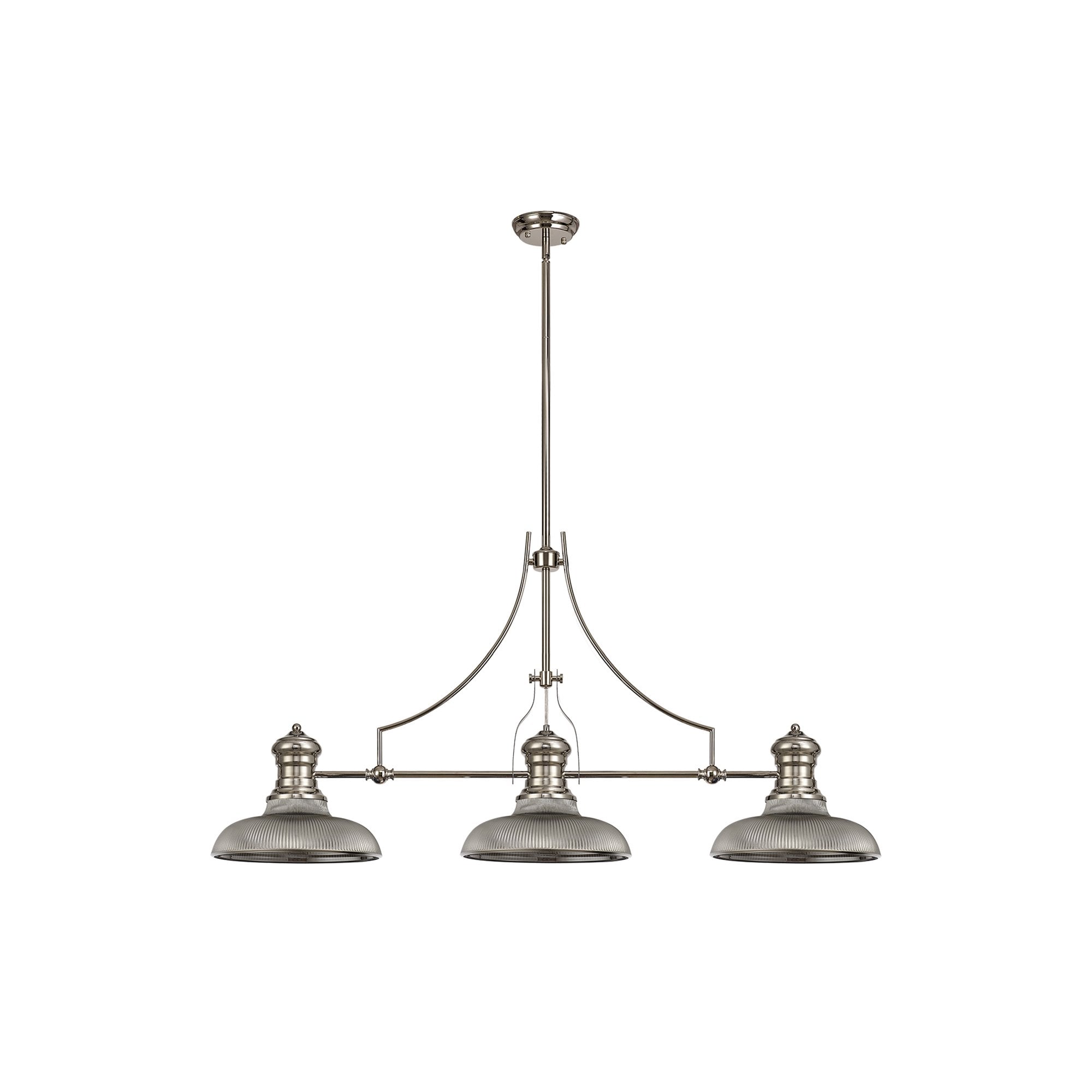 NLK03659 Louis 3 Light Telescopic Pendant With 30cm Round Glass Shade Polished Nickel/Smoked