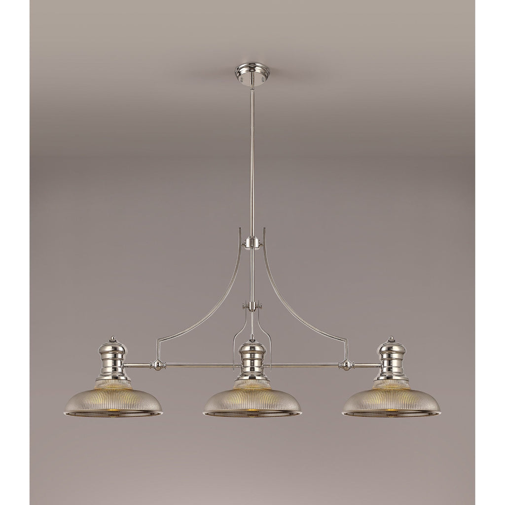 NLK03659 Louis 3 Light Telescopic Pendant With 30cm Round Glass Shade Polished Nickel/Smoked