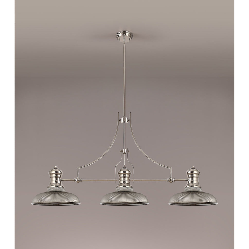 NLK03659 Louis 3 Light Telescopic Pendant With 30cm Round Glass Shade Polished Nickel/Smoked