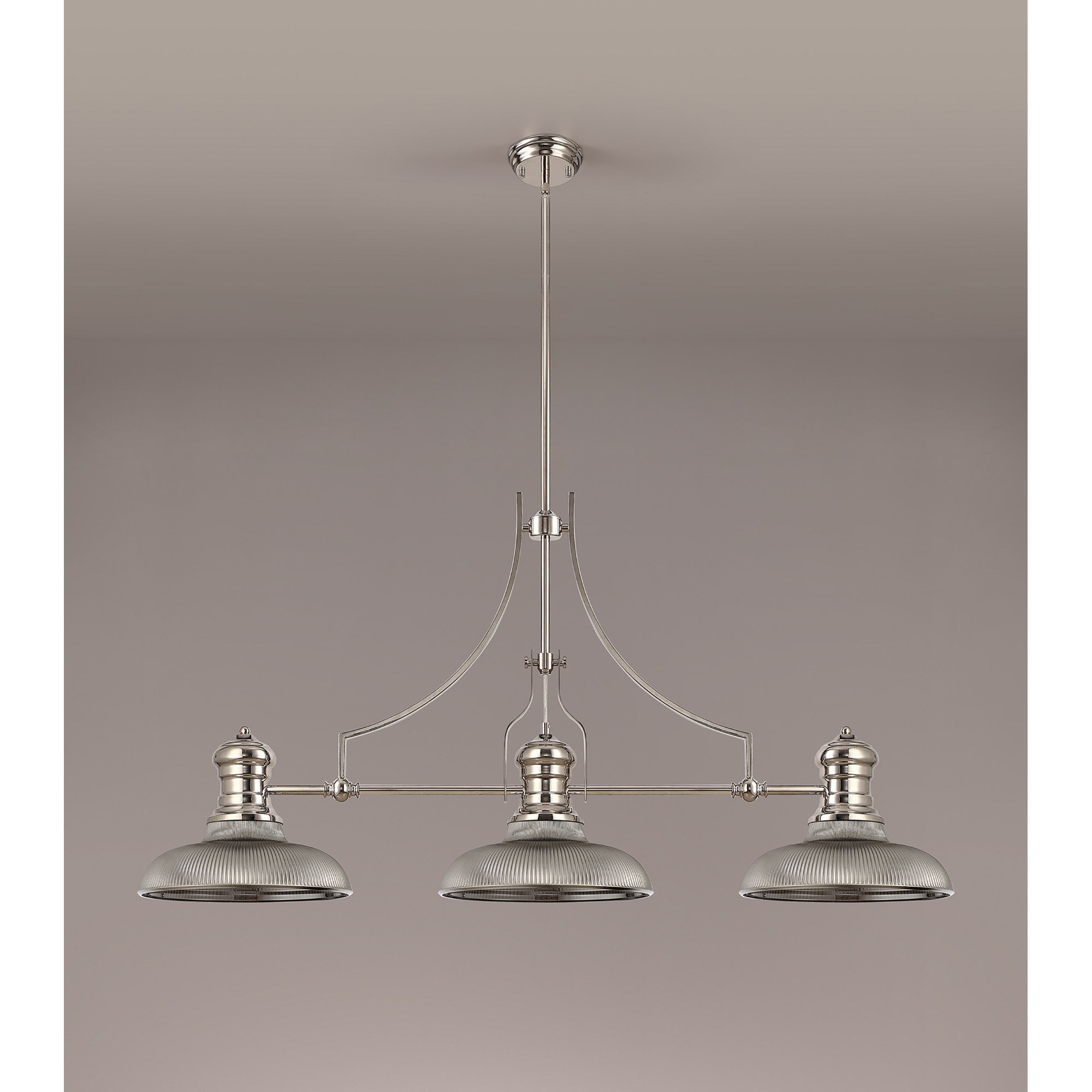 NLK03659 Louis 3 Light Telescopic Pendant With 30cm Round Glass Shade Polished Nickel/Smoked