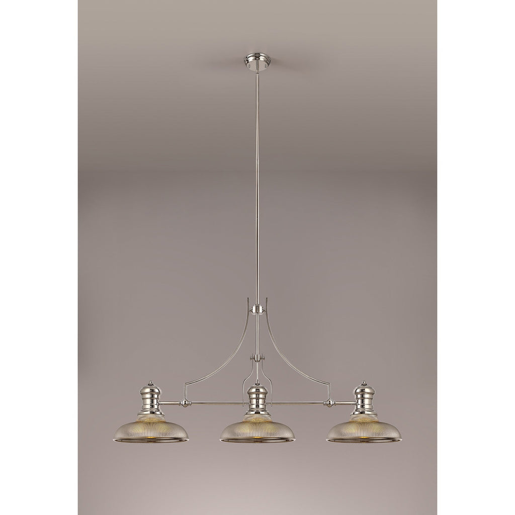 NLK03659 Louis 3 Light Telescopic Pendant With 30cm Round Glass Shade Polished Nickel/Smoked