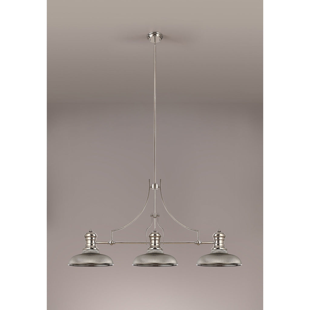 NLK03659 Louis 3 Light Telescopic Pendant With 30cm Round Glass Shade Polished Nickel/Smoked