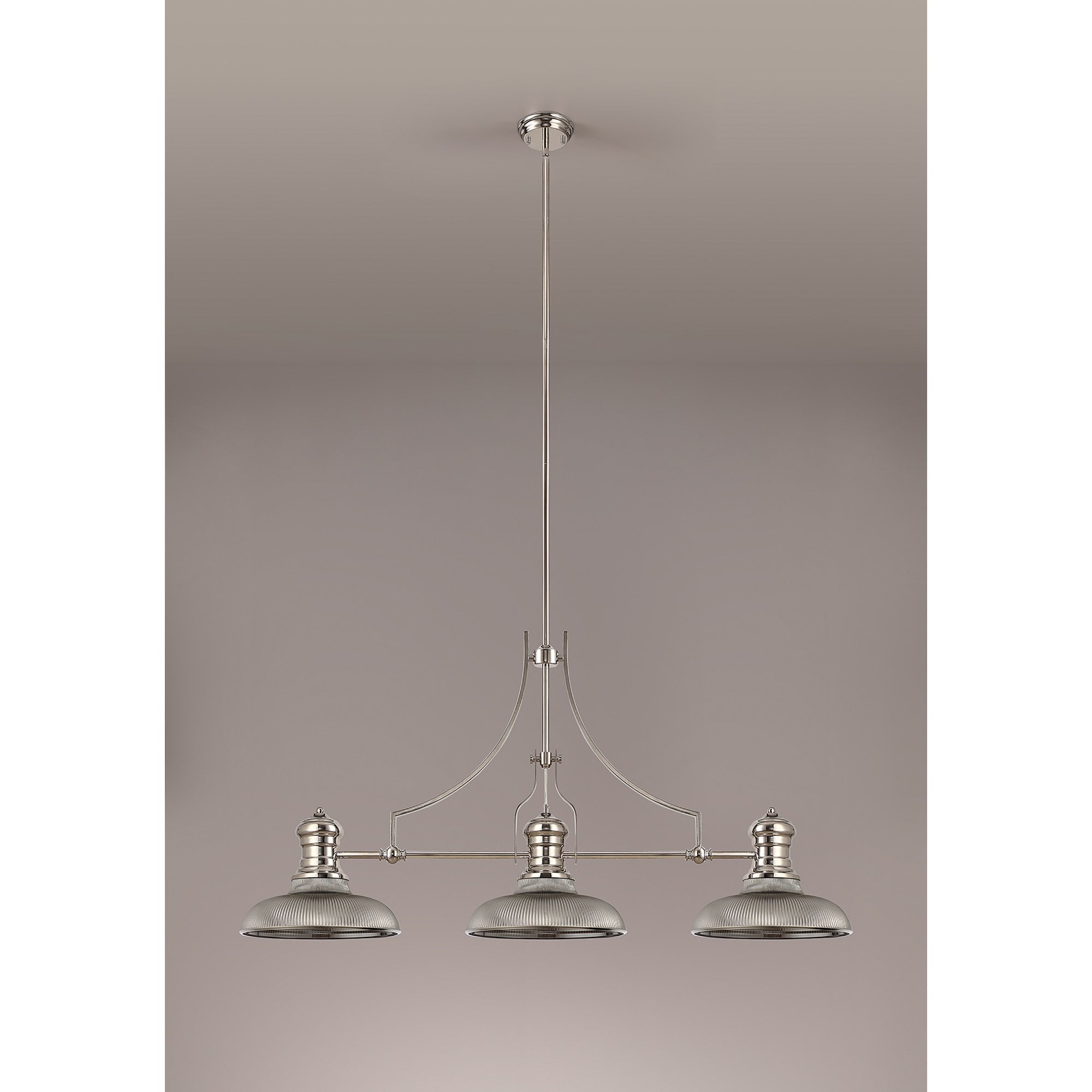 NLK03659 Louis 3 Light Telescopic Pendant With 30cm Round Glass Shade Polished Nickel/Smoked