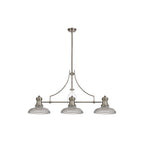 NLK03669 Louis 3 Light Telescopic Pendant With 30cm Round Glass Shade Polished Nickel/Clear