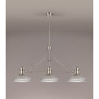 NLK03669 Louis 3 Light Telescopic Pendant With 30cm Round Glass Shade Polished Nickel/Clear