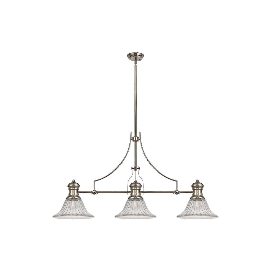 NLK03679 Louis 3 Light Telescopic Pendant With 30cm Bell Glass Shade Polished Nickel/Clear