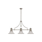 NLK03679 Louis 3 Light Telescopic Pendant With 30cm Bell Glass Shade Polished Nickel/Clear