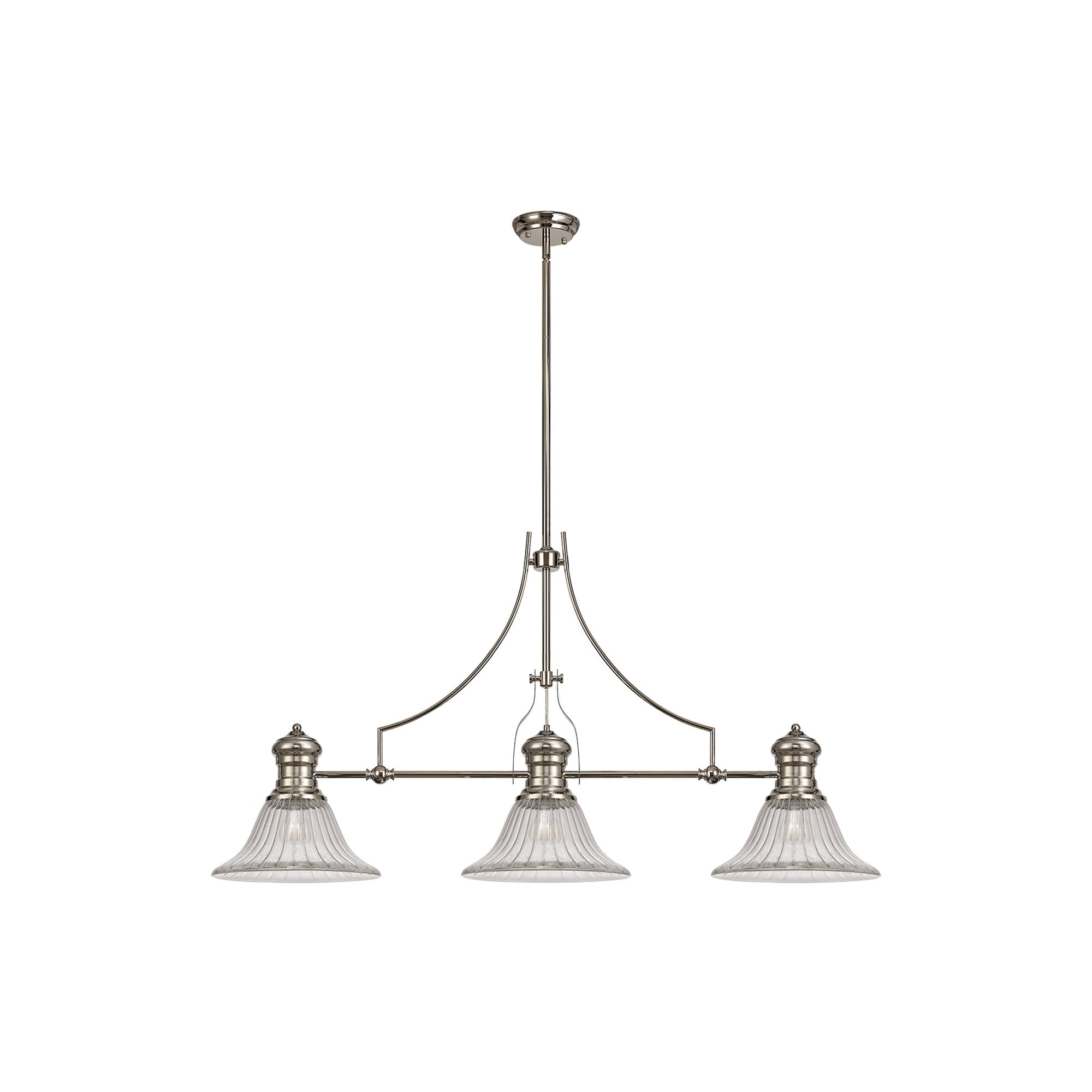 NLK03679 Louis 3 Light Telescopic Pendant With 30cm Bell Glass Shade Polished Nickel/Clear