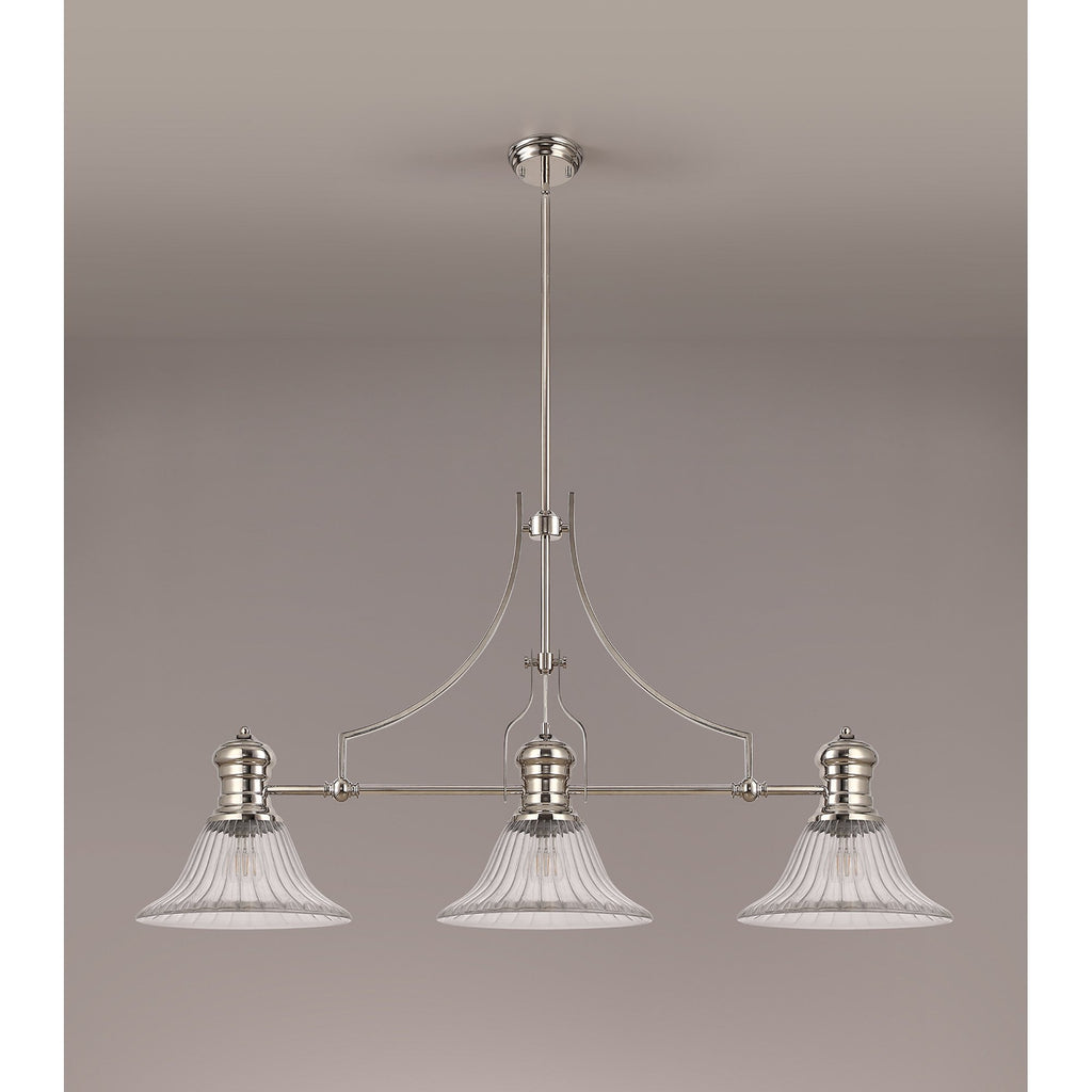 NLK03679 Louis 3 Light Telescopic Pendant With 30cm Bell Glass Shade Polished Nickel/Clear