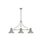 NLK03689 Louis 3 Light Telescopic Pendant With 30cm Cone Glass Shade Polished Nickel/Clear