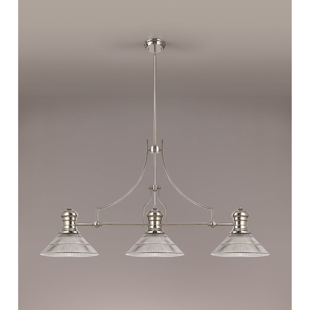NLK03689 Louis 3 Light Telescopic Pendant With 30cm Cone Glass Shade Polished Nickel/Clear