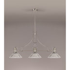 NLK03689 Louis 3 Light Telescopic Pendant With 30cm Cone Glass Shade Polished Nickel/Clear