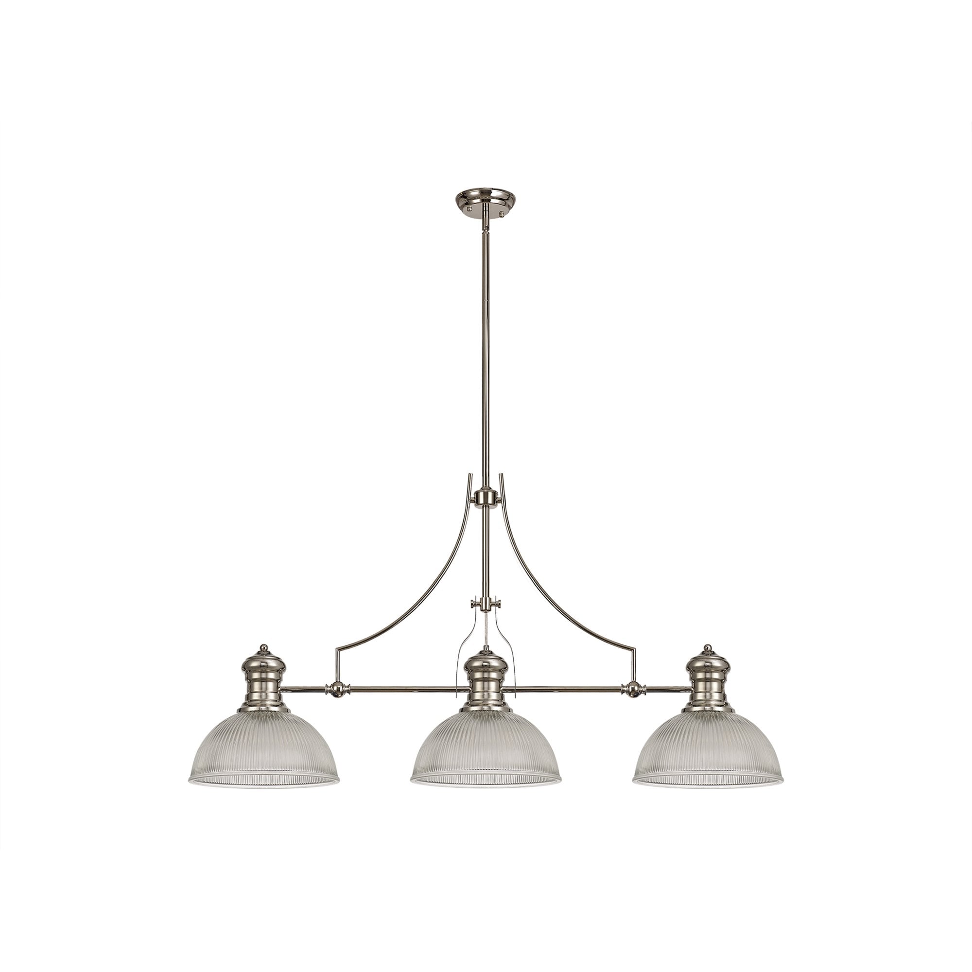 NLK03699 Louis 3 Light Telescopic Pendant With 30cm Dome Glass Shade Polished Nickel/Clear