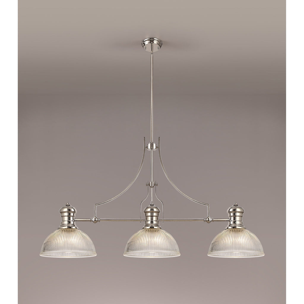 NLK03699 Louis 3 Light Telescopic Pendant With 30cm Dome Glass Shade Polished Nickel/Clear