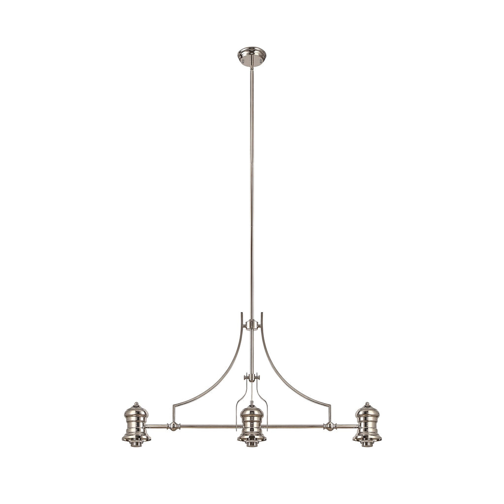 NLK03699 Louis 3 Light Telescopic Pendant With 30cm Dome Glass Shade Polished Nickel/Clear