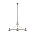 NLK03699 Louis 3 Light Telescopic Pendant With 30cm Dome Glass Shade Polished Nickel/Clear