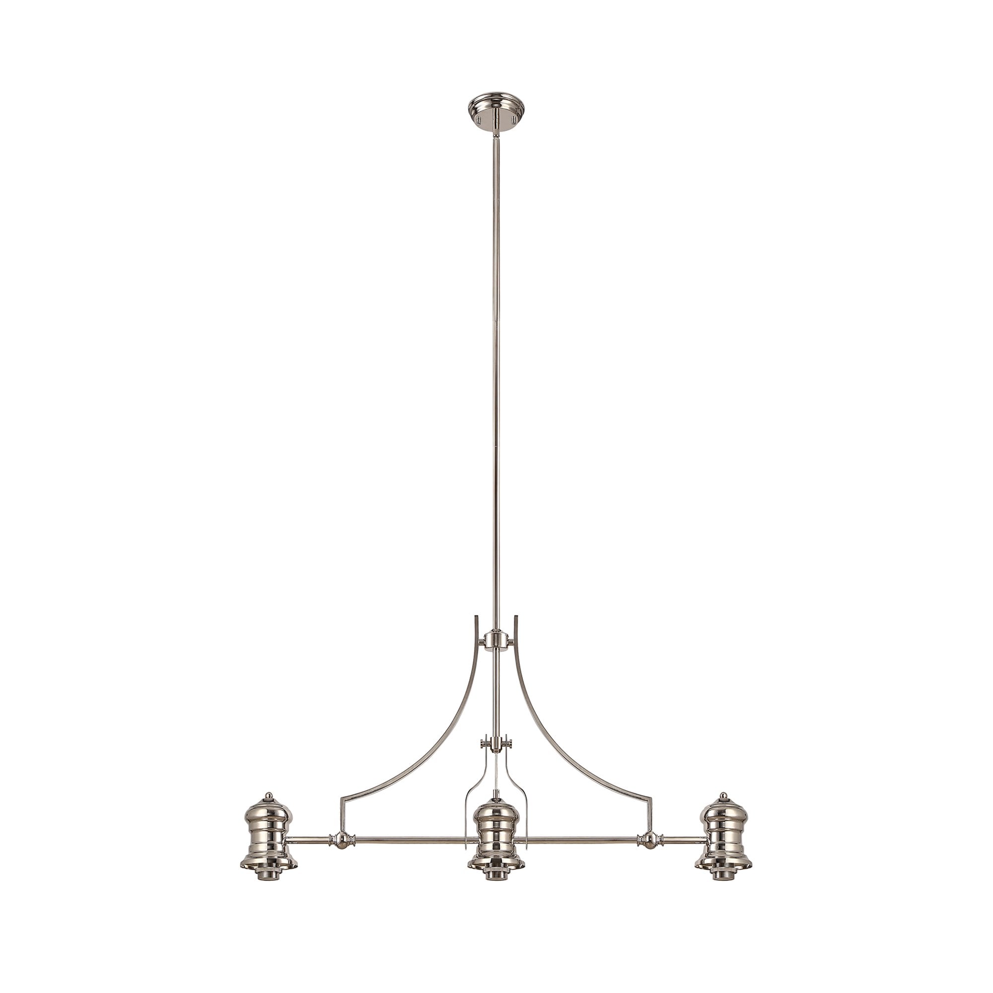 NLK03699 Louis 3 Light Telescopic Pendant With 30cm Dome Glass Shade Polished Nickel/Clear