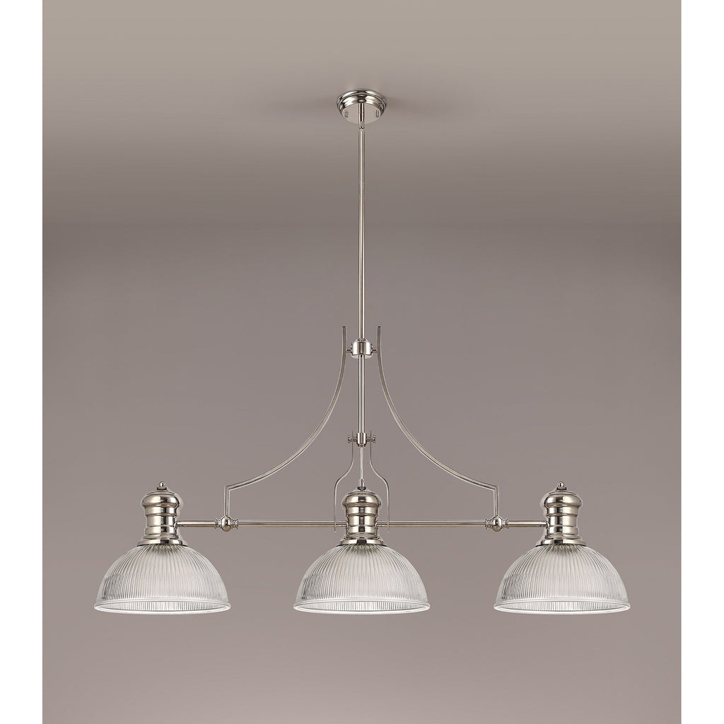 NLK03699 Louis 3 Light Telescopic Pendant With 30cm Dome Glass Shade Polished Nickel/Clear