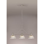 NLK03699 Louis 3 Light Telescopic Pendant With 30cm Dome Glass Shade Polished Nickel/Clear
