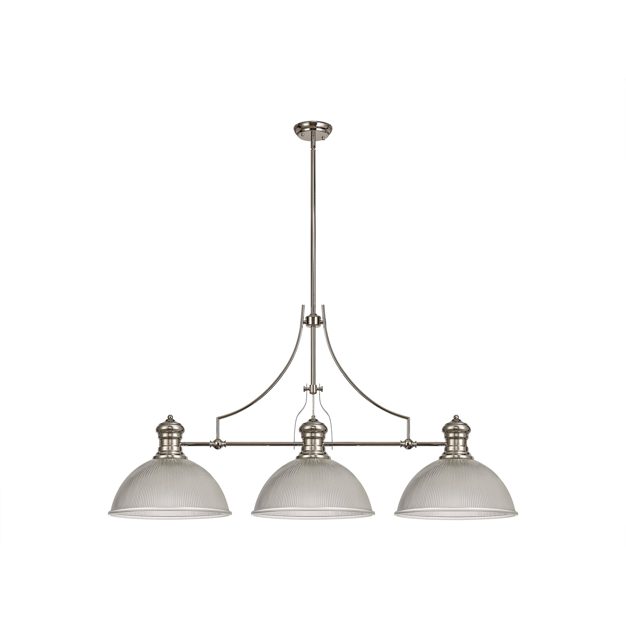 NLK03709 Louis 3 Light Telescopic Pendant With 38cm Dome Glass Shade Polished Nickel/Clear