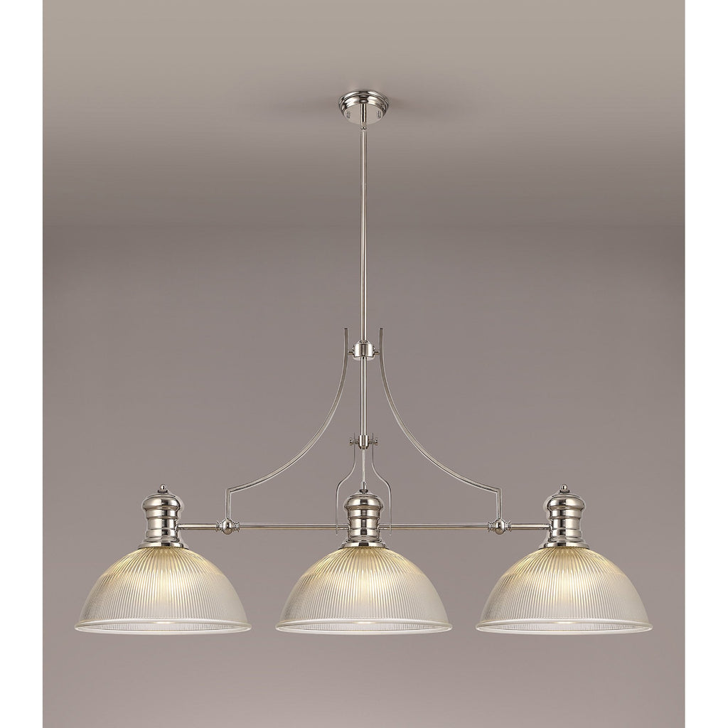 NLK03709 Louis 3 Light Telescopic Pendant With 38cm Dome Glass Shade Polished Nickel/Clear