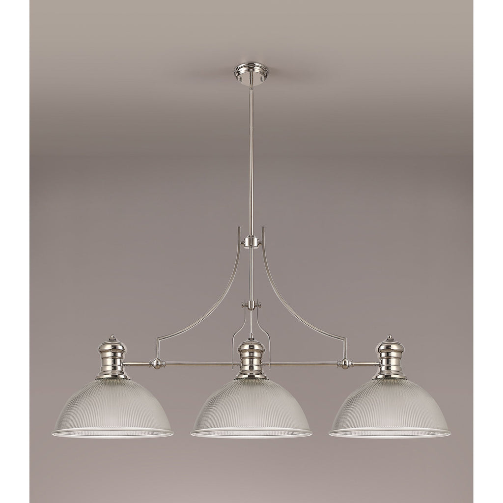 NLK03709 Louis 3 Light Telescopic Pendant With 38cm Dome Glass Shade Polished Nickel/Clear