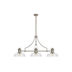 NLK03719 Louis 3 Light Telescopic Pendant With 30cm Flat Round Glass Shade Polished Nickel/Clear