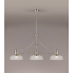NLK03719 Louis 3 Light Telescopic Pendant With 30cm Flat Round Glass Shade Polished Nickel/Clear
