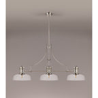 NLK03719 Louis 3 Light Telescopic Pendant With 30cm Flat Round Glass Shade Polished Nickel/Clear