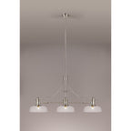 NLK03719 Louis 3 Light Telescopic Pendant With 30cm Flat Round Glass Shade Polished Nickel/Clear